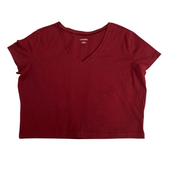 wild fable Tops - Wild Fable Burgundy Cropped V-neck Top Tshirt Size XXL